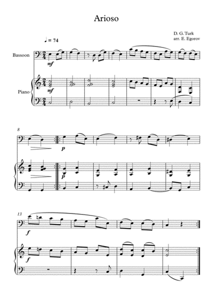 Arioso, Daniel Gottlob Turk, For Bassoon & Piano image number null