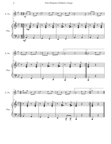 Four Hispanic Children’s Songs for Alto Sax. in Eb and Piano image number null