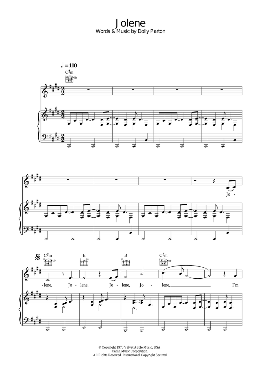 Jolene Piano, Vocal, Guitar scores gallery preview page 1