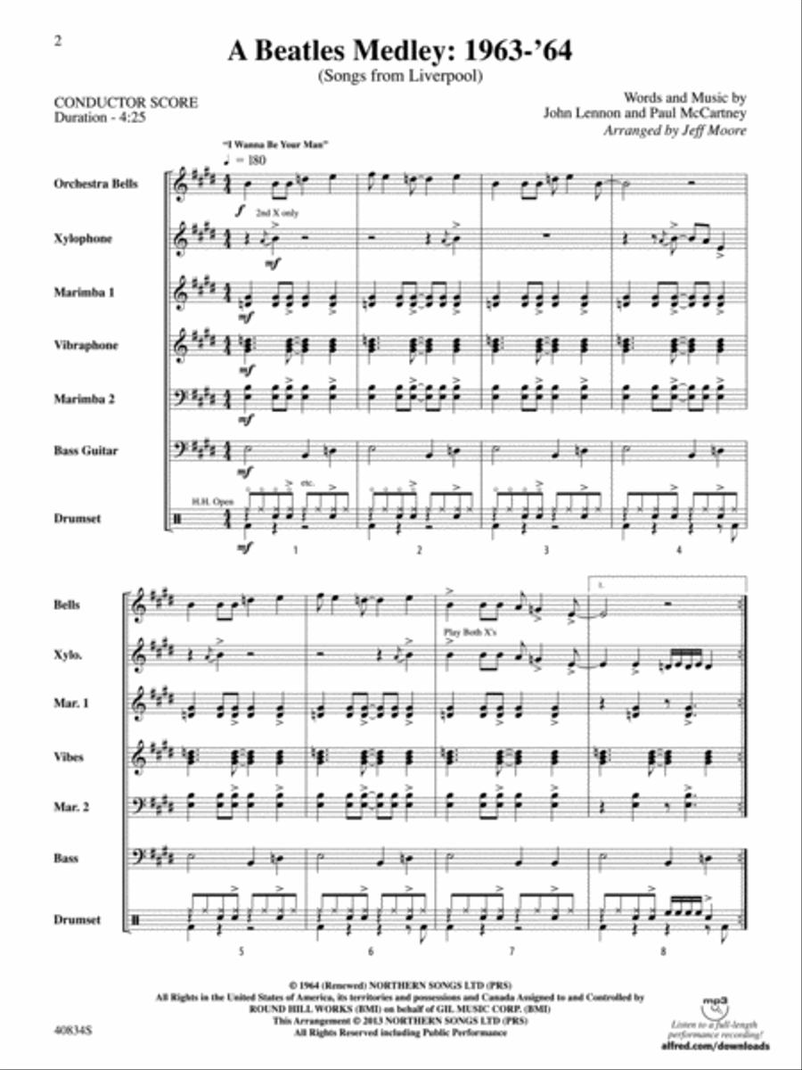 A Beatles Medley: 1963–'64: Score Percussion Ensemble scores gallery preview page 2