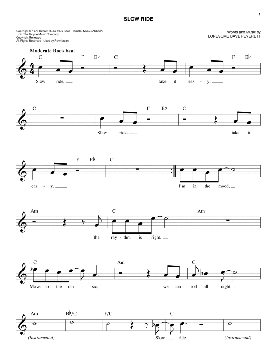 Slow Ride Piano scores gallery preview page 1