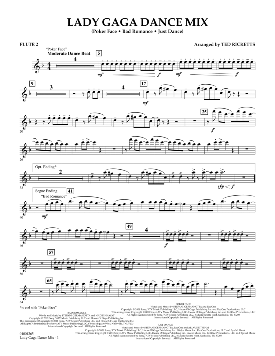 Lady Gaga Dance Mix - Flute 2 Concert Band scores gallery preview page 1