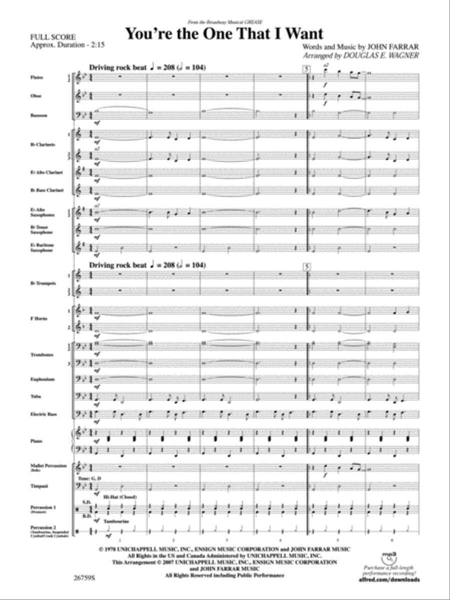 You're the One That I Want Concert Band scores gallery preview page 2