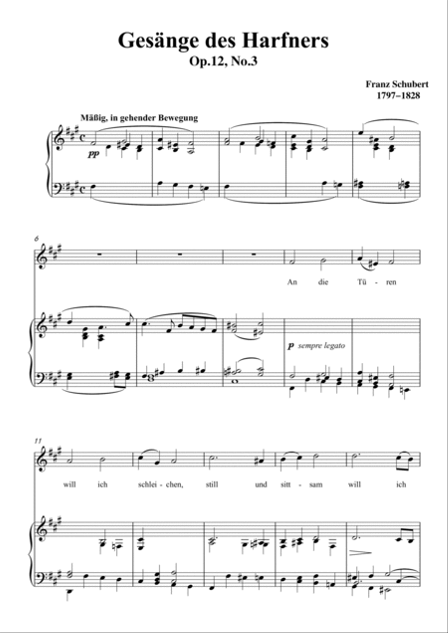 Schubert-An die Türen will ich schleichen Op.12 No.3 in#F minor,for Vocal and Piano Voice scores gallery preview page 2