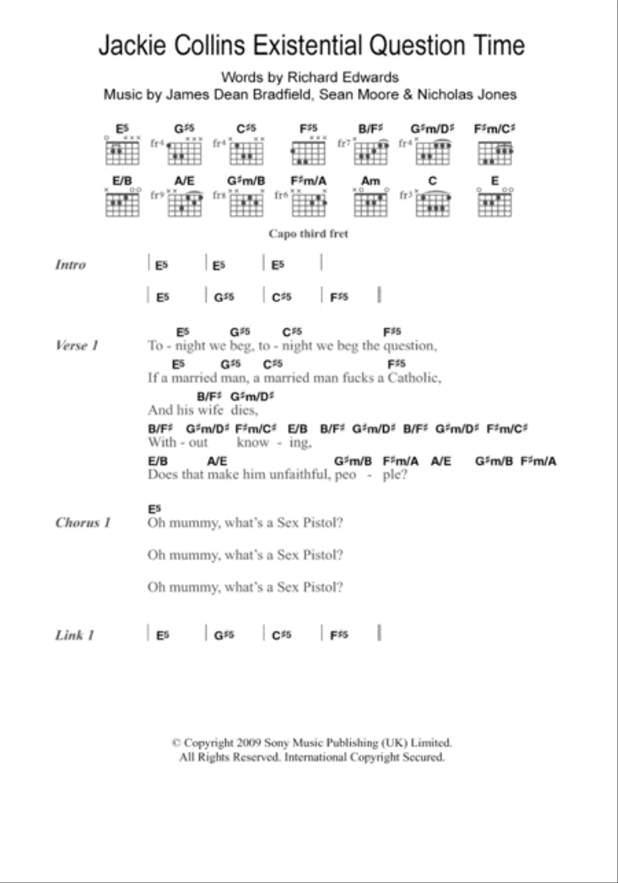 Jackie Collins Existential Question Time Guitar scores gallery preview page 1