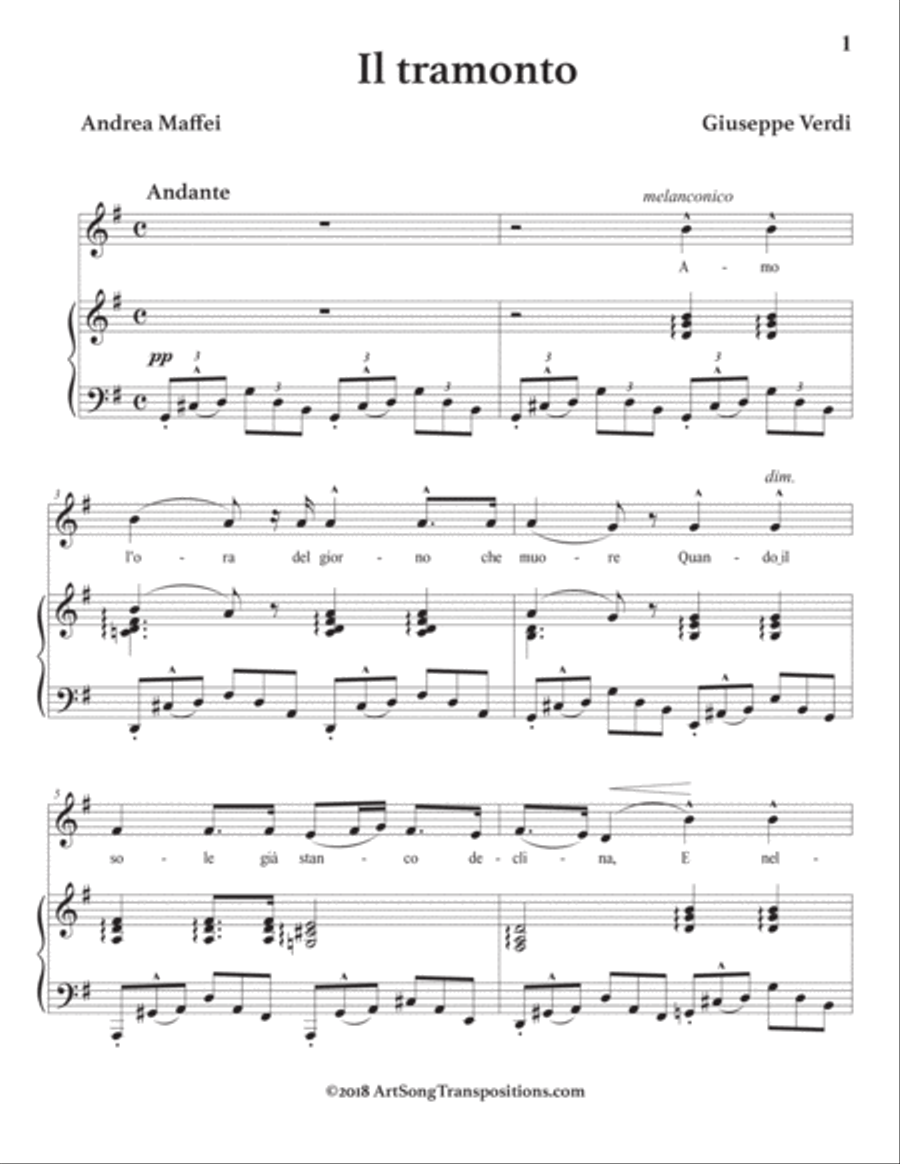 VERDI: Il tramonto (transposed to G major) Voice scores gallery preview page 2