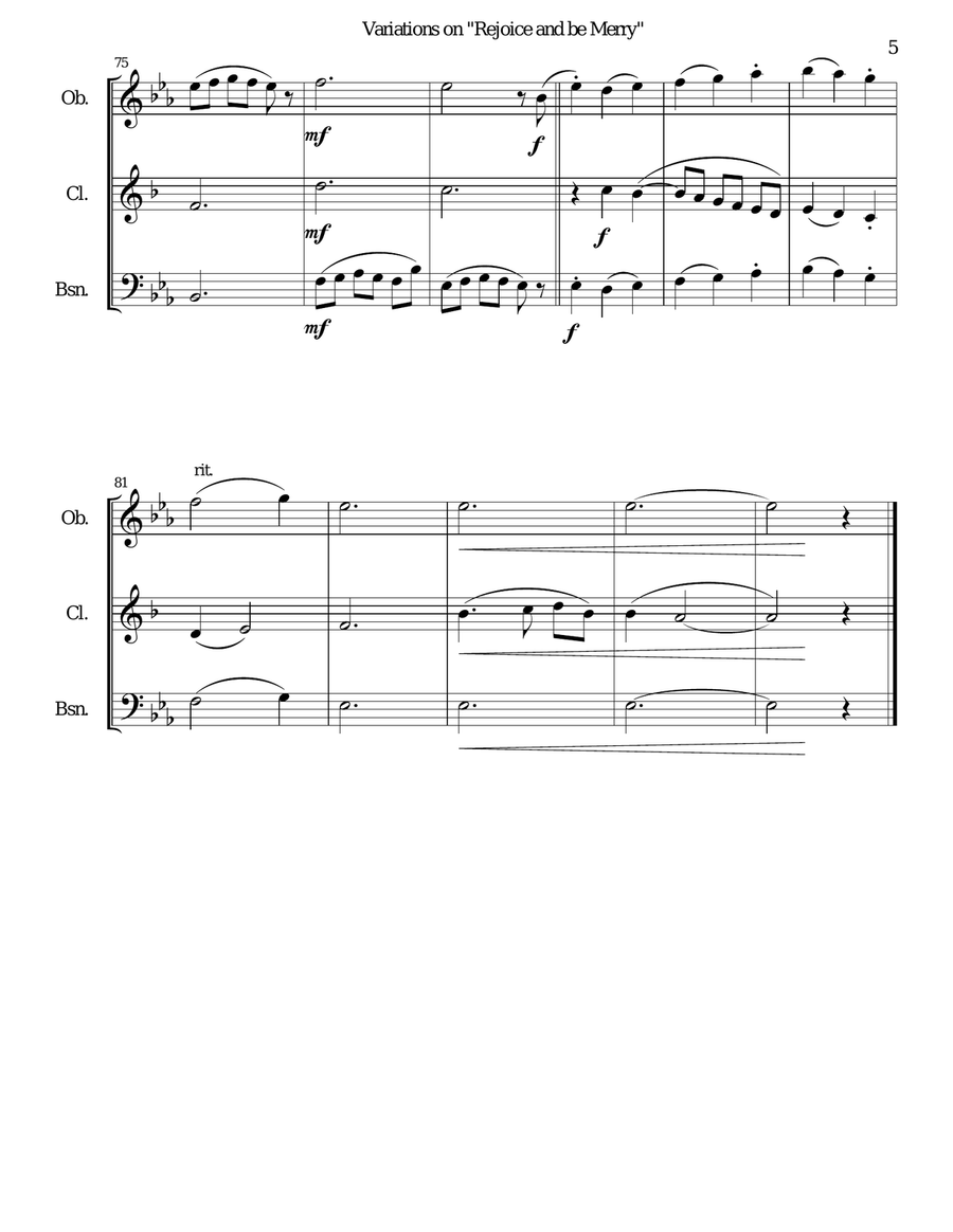 Variations on Rejoice and Be Merry (The Gallery Carol) for reed trio (oboe, clarinet, bassoon) Woodwind Trio scores gallery preview page 5