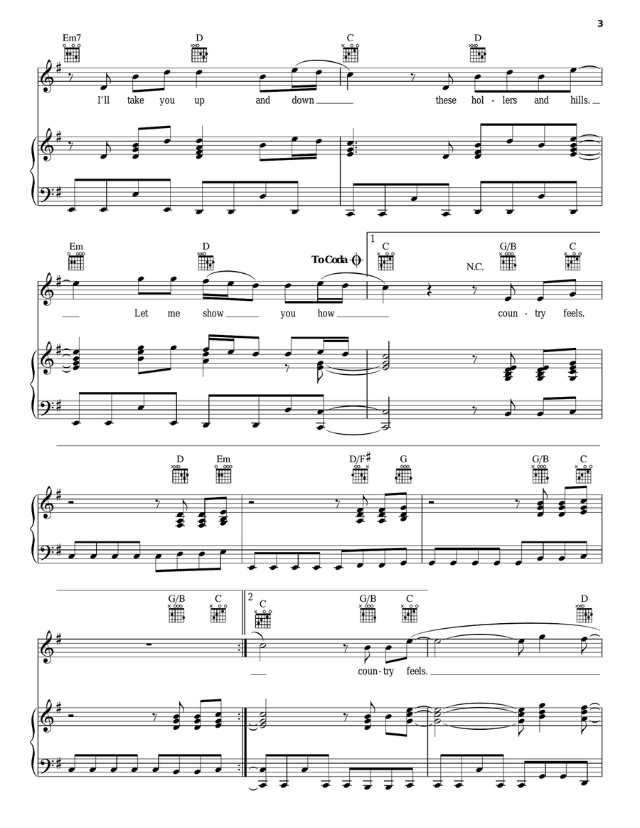 How Country Feels Piano, Vocal, Guitar scores gallery preview page 3