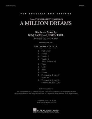 Book cover for A Million Dreams (from The Greatest Showman) (arr. James Kazik) - Conductor Score (Full Score)