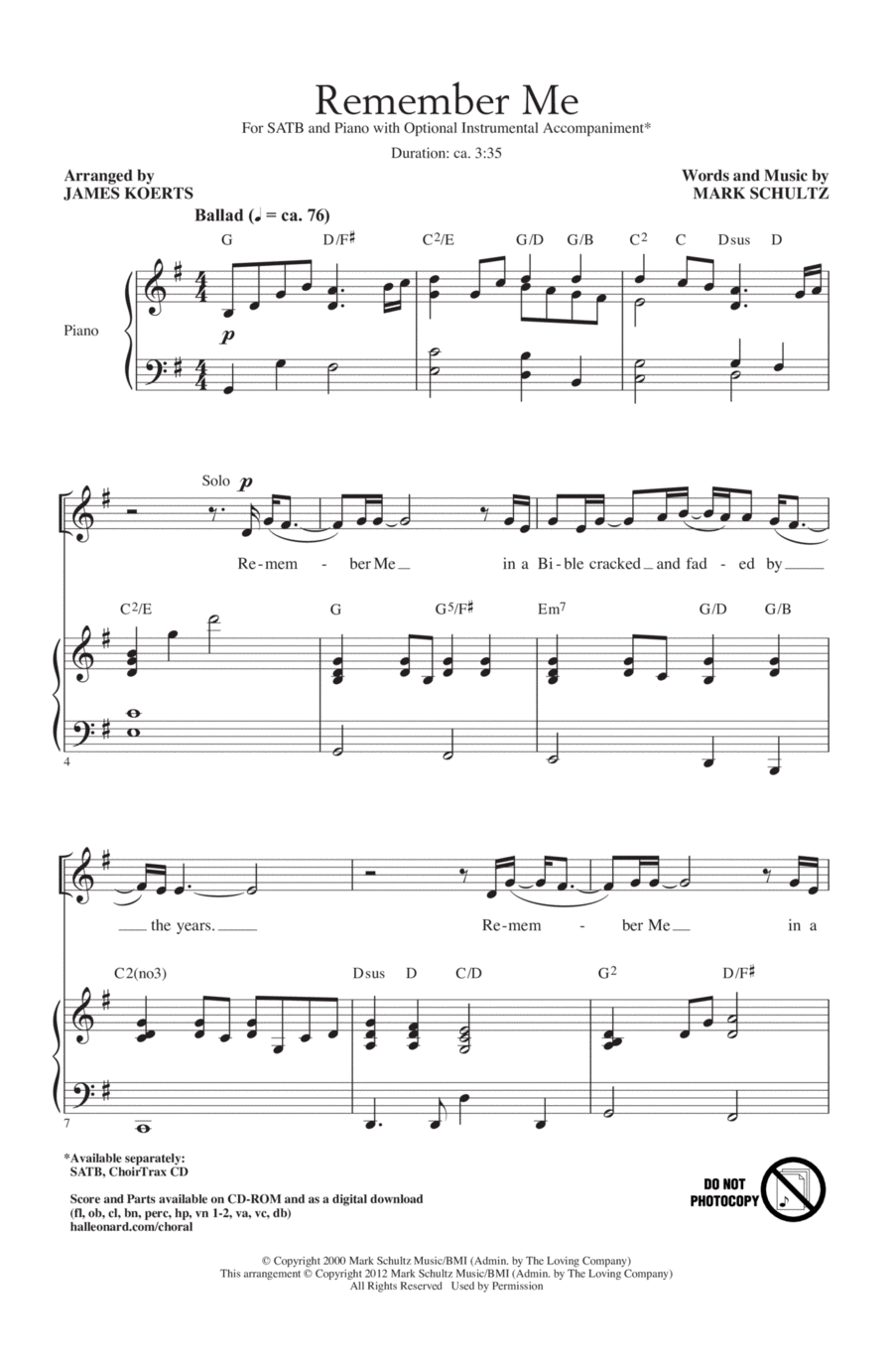 Remember Me 4-Part scores gallery preview page 1