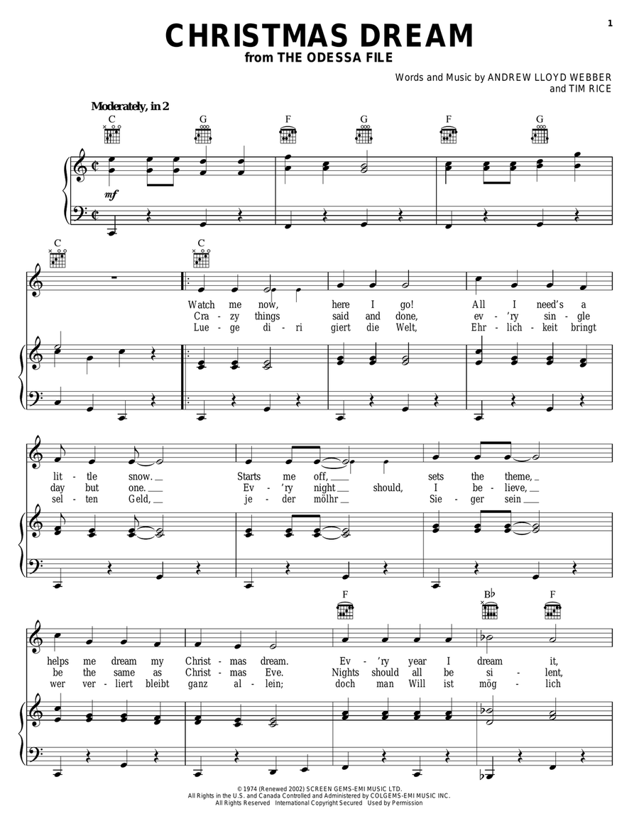 Christmas Dream Piano, Vocal, Guitar scores gallery preview page 1