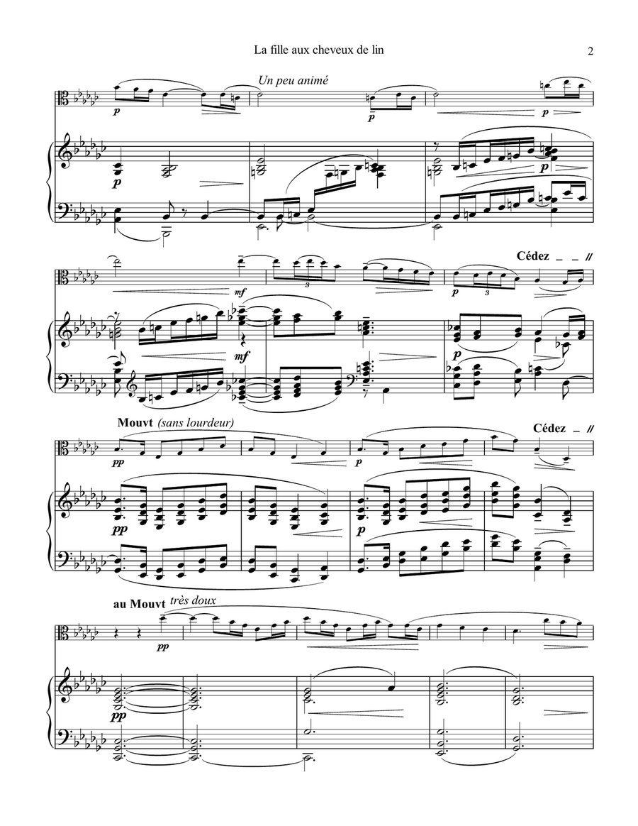 La fille aux cheveux de lin / The girl with the flaxen hair for viola and piano Piano scores gallery preview page 3