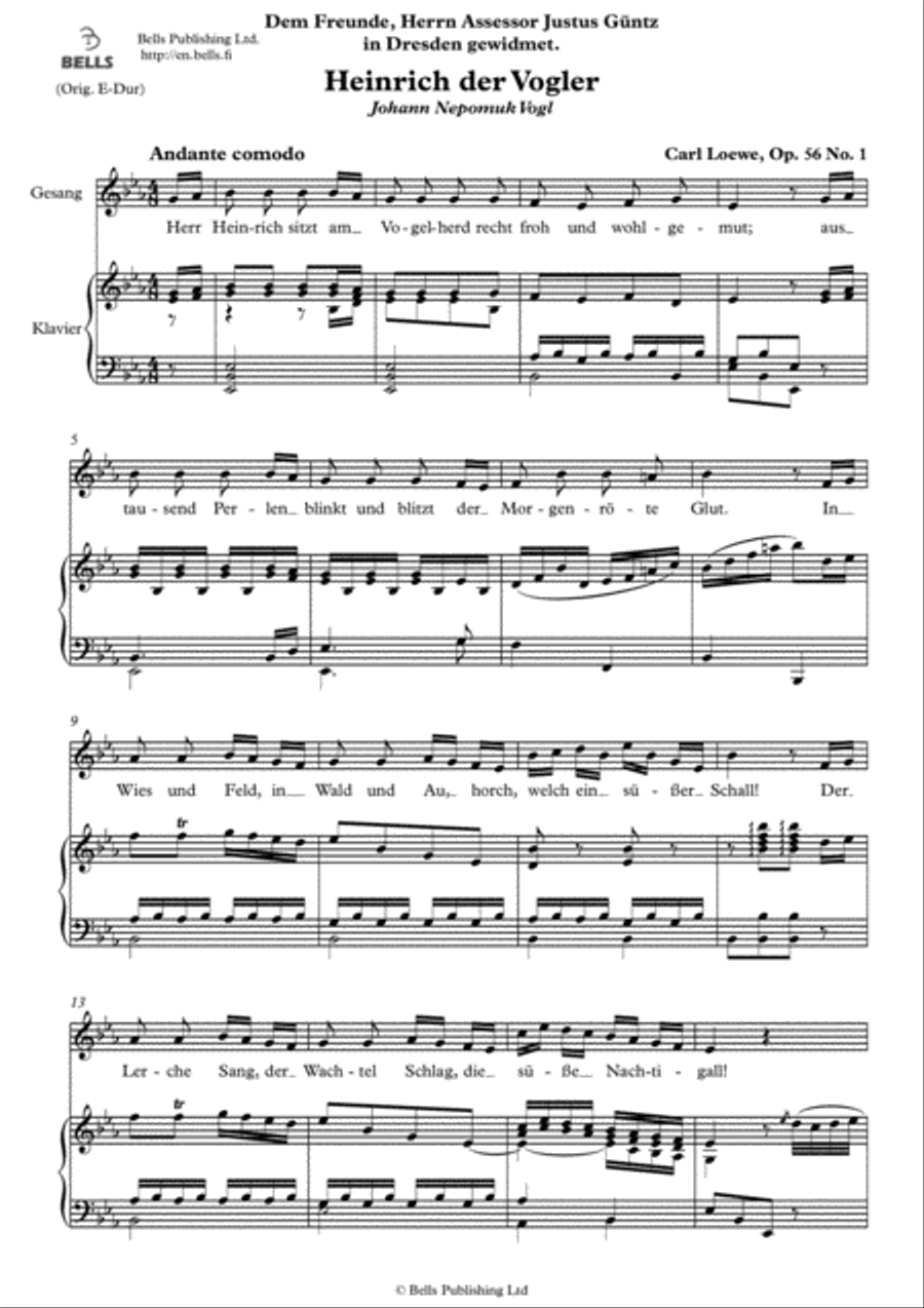 Heinrich der Vogler, Op. 56 No. 1 (E-flat Major) Voice Solo scores gallery preview page 1