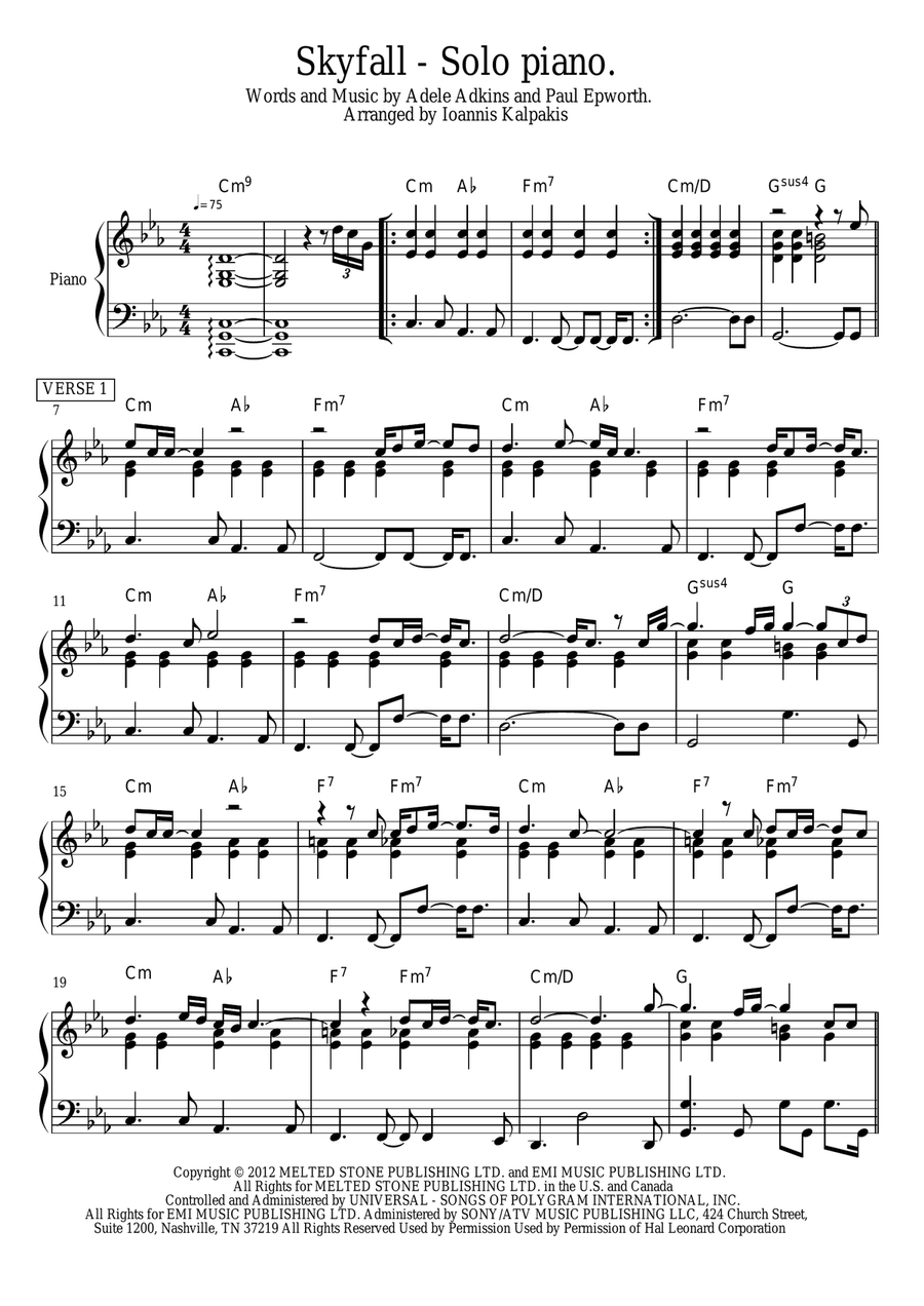 Skyfall Piano Solo scores gallery preview page 1