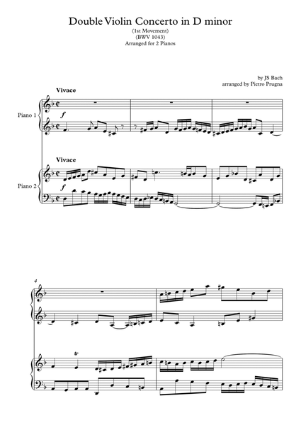 Double Violin Concerto in D minor (BWV 1043) - 1st Movt - arranged for 2 pianos image number null