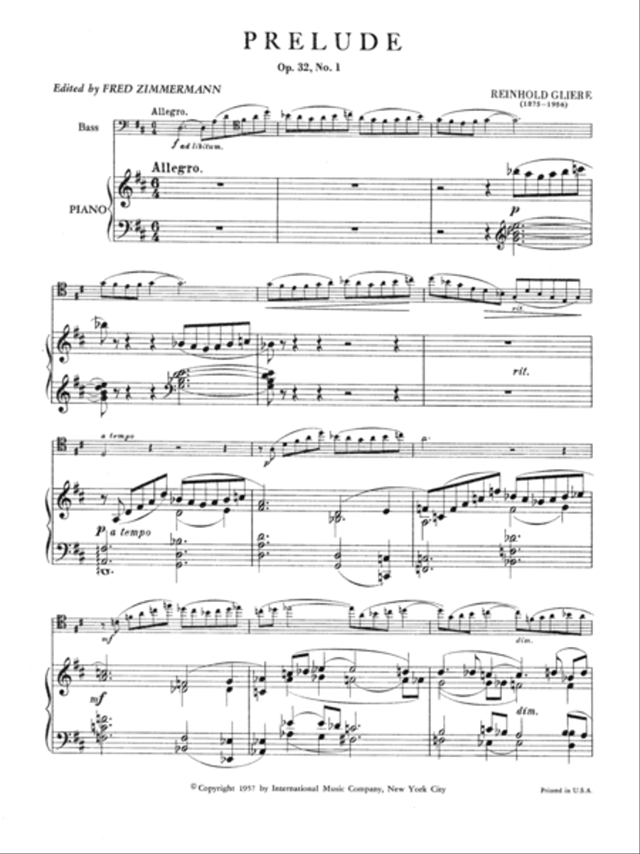 Prelude, Opus 32, No. 1 (Solo Tuning) Double Bass scores gallery preview page 2