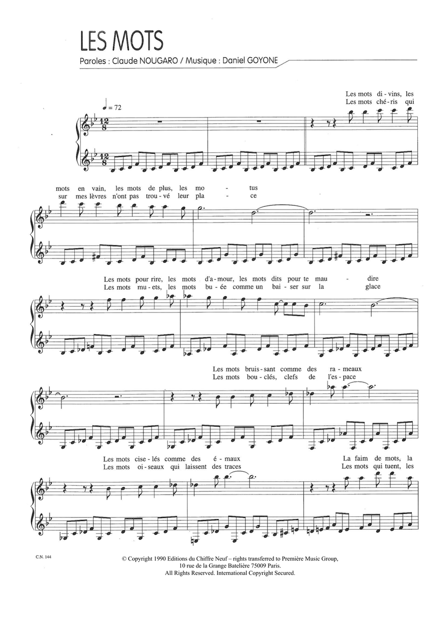 Mots Mots Piano, Vocal scores gallery preview page 1