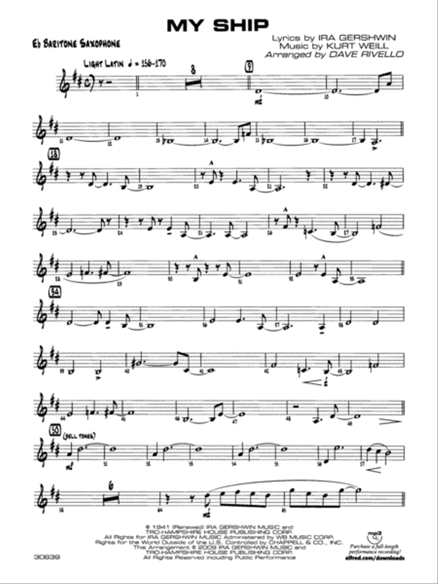 My Ship: E-flat Baritone Saxophone Jazz Ensemble scores gallery preview page 1