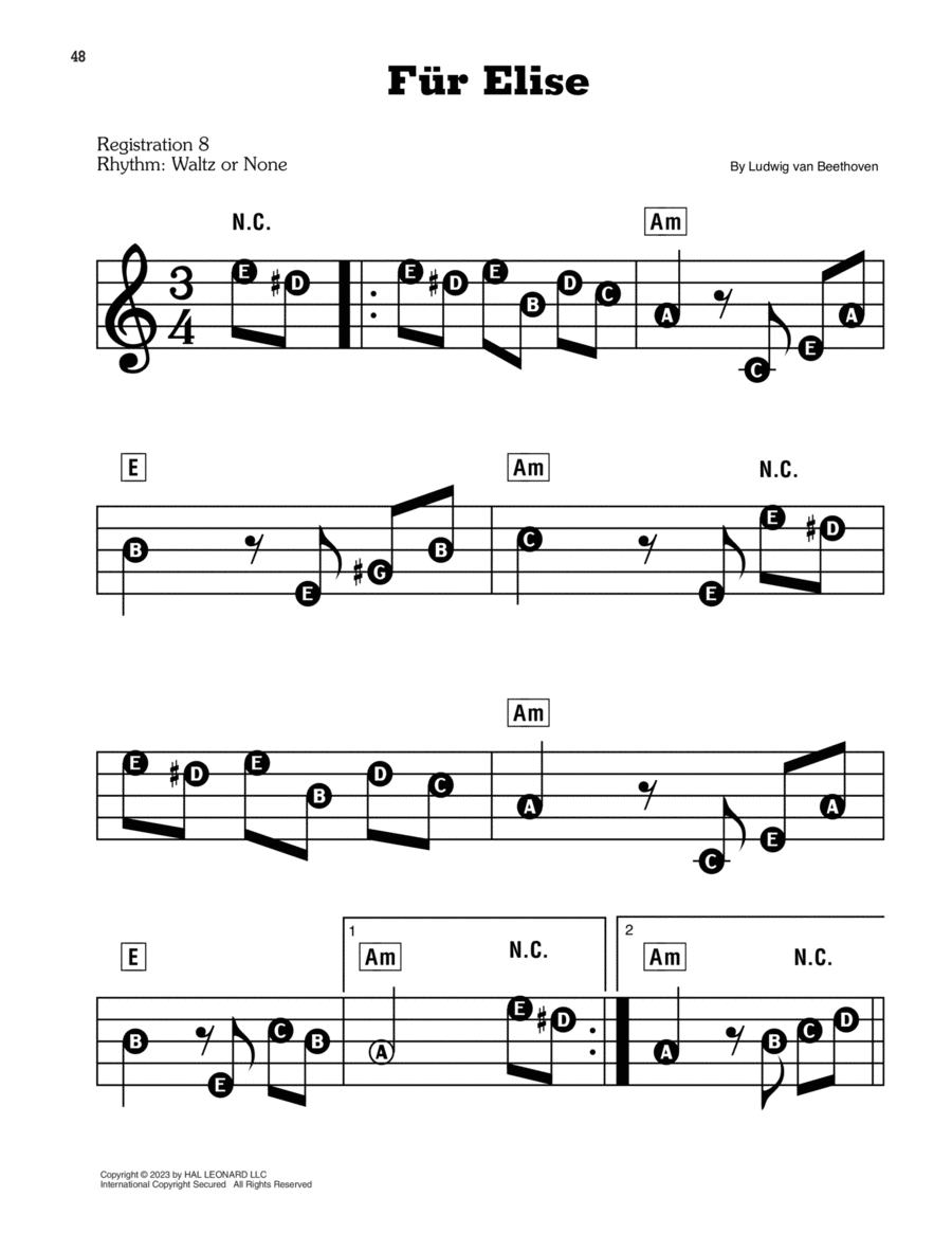 Fur Elise, WoO 59 Electronic Keyboard scores gallery preview page 1