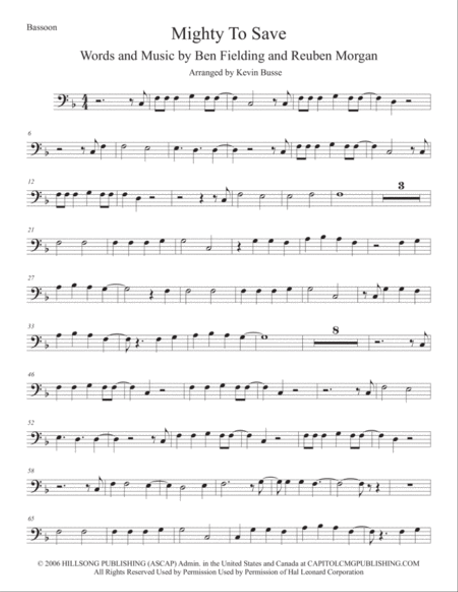 Mighty To Save Bassoon Solo scores gallery preview page 1