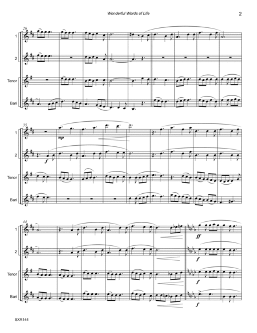 WONDERFUL WORDS OF LIFE with HOW FIRM A FOUNDATION - Saxophone Quartet (AATB or SATB) Saxophone Quartet scores gallery preview page 2
