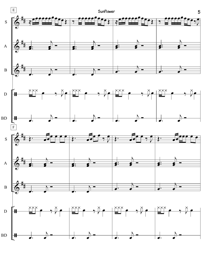Sunflower Orff Instrument scores gallery preview page 5