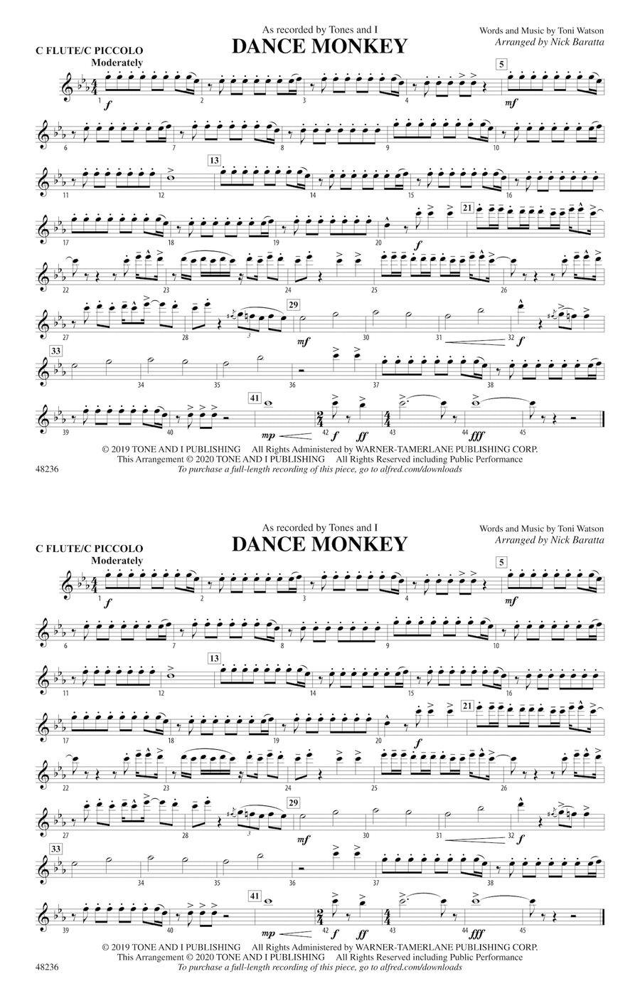 Dance Monkey: Flute Marching Band scores gallery preview page 1