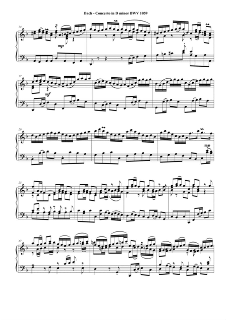 J.S.Bach - Oboe concerto in D minor BWV1059 - Complete piano version Piano Solo scores gallery preview page 2