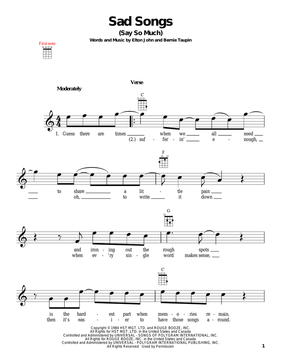 Sad Songs (Say So Much) Sad Songs (Say So Much) Ukulele scores gallery preview page 1