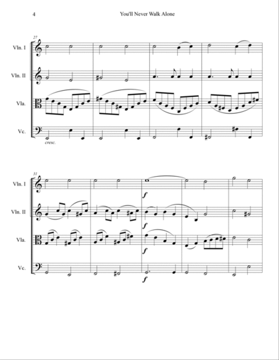 You'll Never Walk Alone String Quartet scores gallery preview page 4
