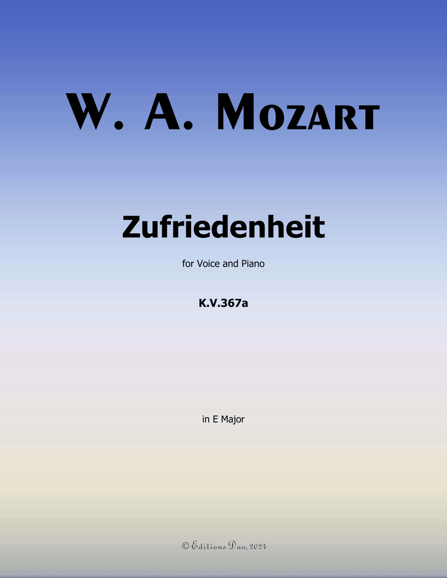 Zufriedenheit, by Mozart, K.V.367a, in E Major Piano, Vocal scores gallery preview page 1
