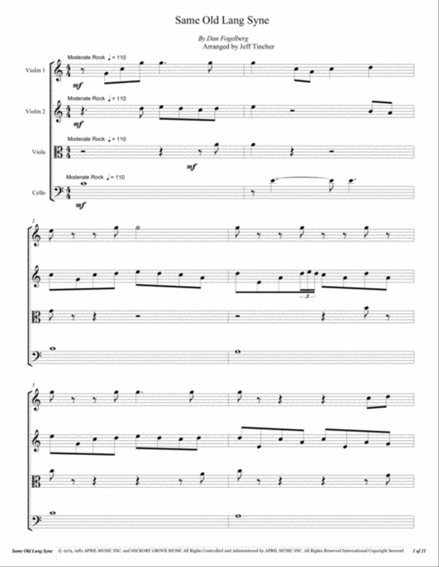 Same Old Lang Syne String Quartet scores gallery preview page 2