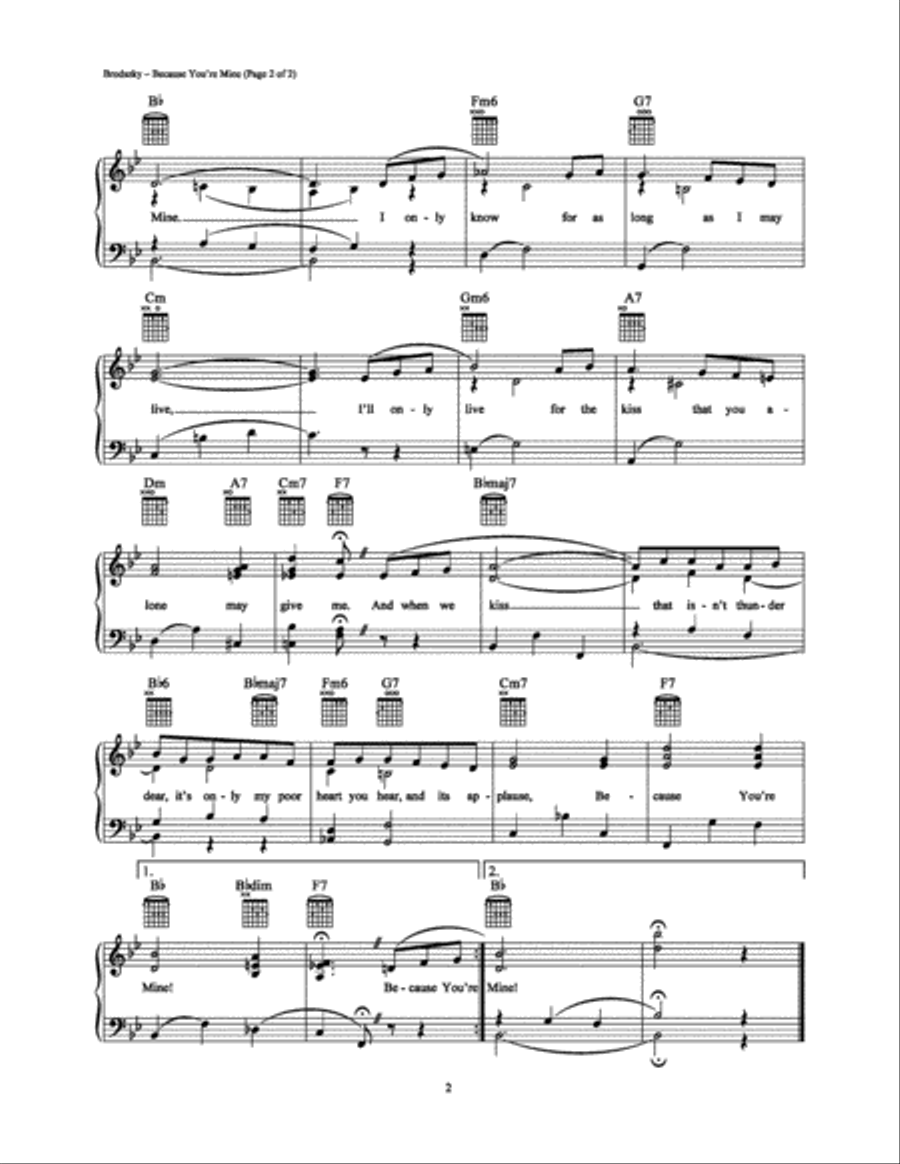 Because You're Mine Piano, Vocal, Guitar scores gallery preview page 2