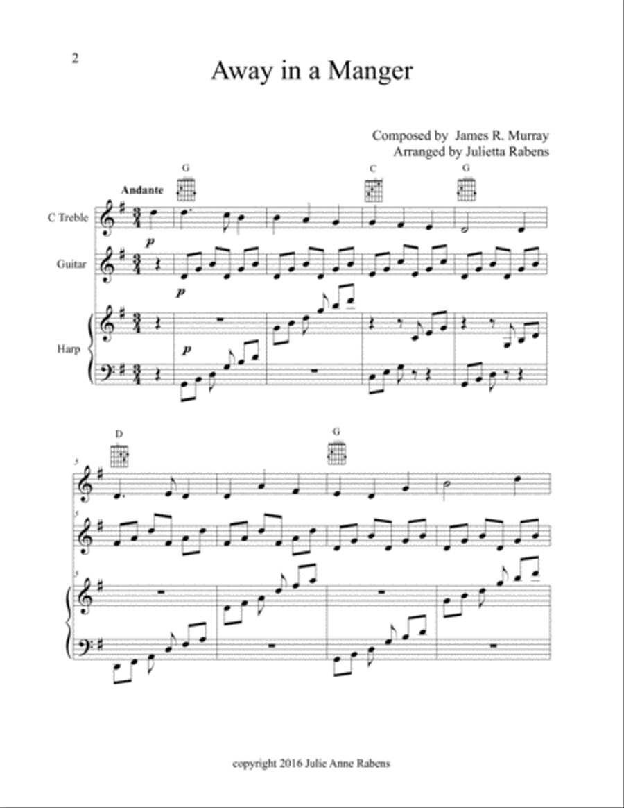 Christmas Lullabies for treble C instrument, guitar, and harp (or piano) Large Ensemble scores gallery preview page 2