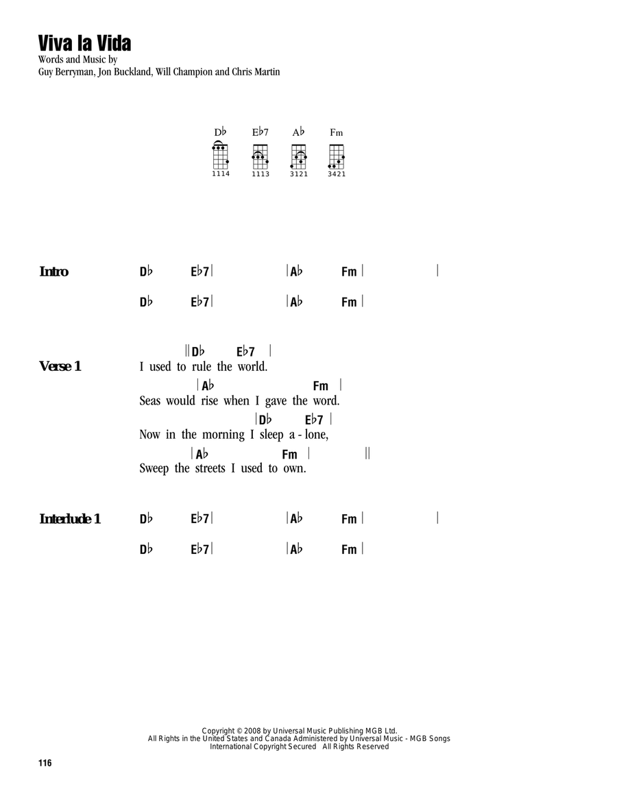 Viva La Vida Ukulele scores gallery preview page 1
