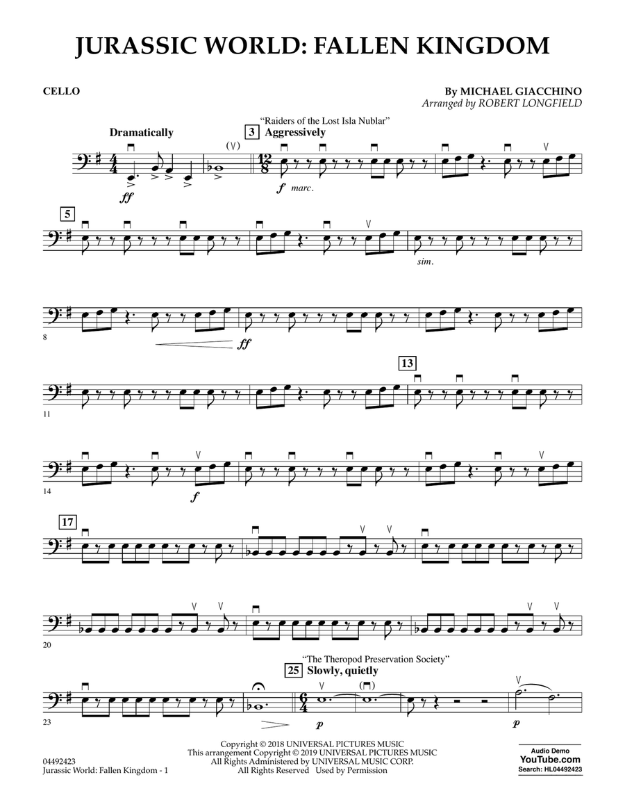 Jurassic World: Fallen Kingdom (arr. Robert Longfield) - Cello Orchestra scores gallery preview page 1
