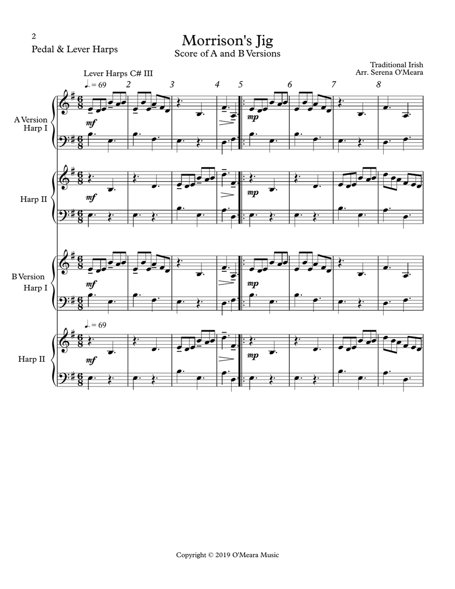 Morrison's Jig, Multi-Level Duet for Harps, Conductor's Score Small Ensemble scores gallery preview page 2