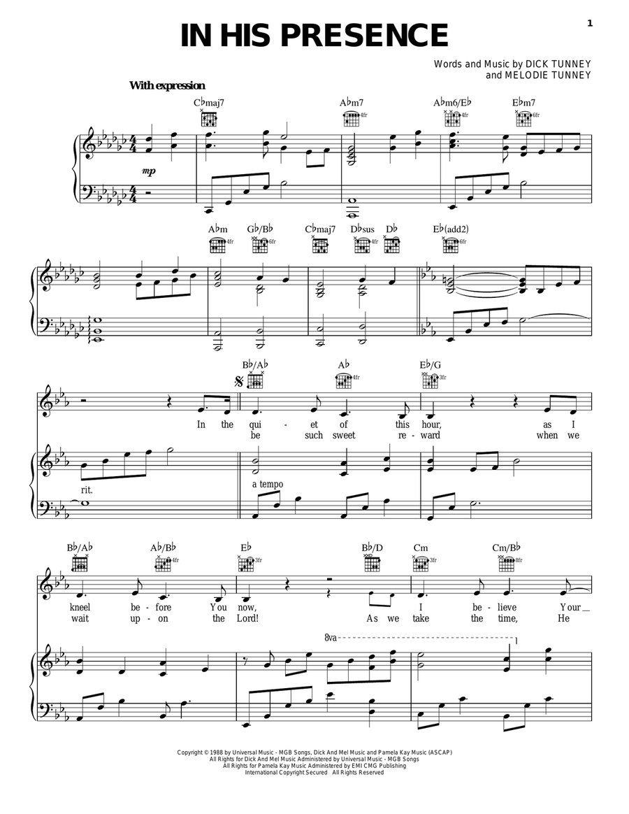 In His Presence Piano, Vocal, Guitar scores gallery preview page 1