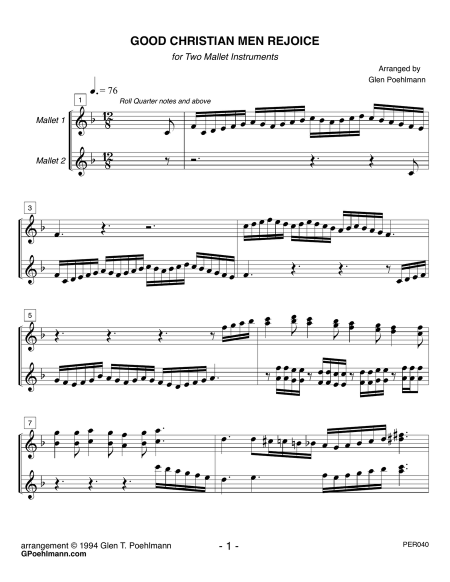 2 MALLET DUETS FOR CHRISTMAS (challenging carol arrangements) Percussion Ensemble scores gallery preview page 4
