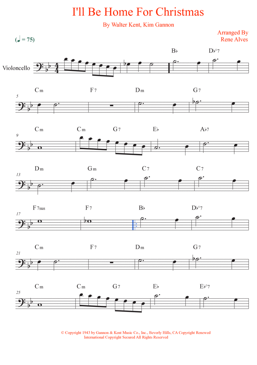 I'll Be Home For Christmas Cello Solo scores gallery preview page 1