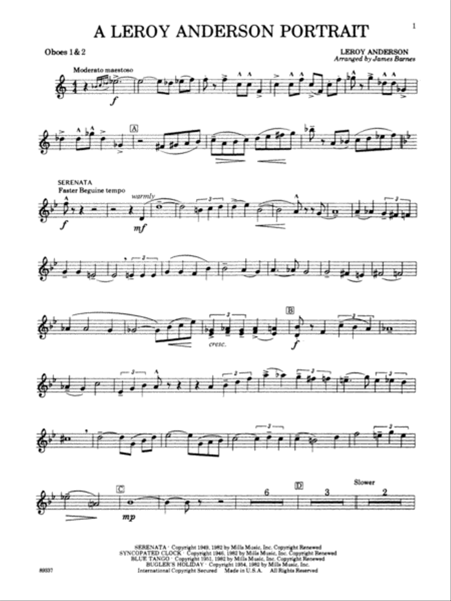 Leroy Anderson Portrait: 1st & 2nd Oboe Concert Band scores gallery preview page 1
