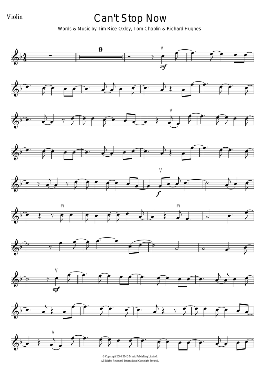 Can't Stop Now Can't Stop Now Violin Solo scores gallery preview page 1