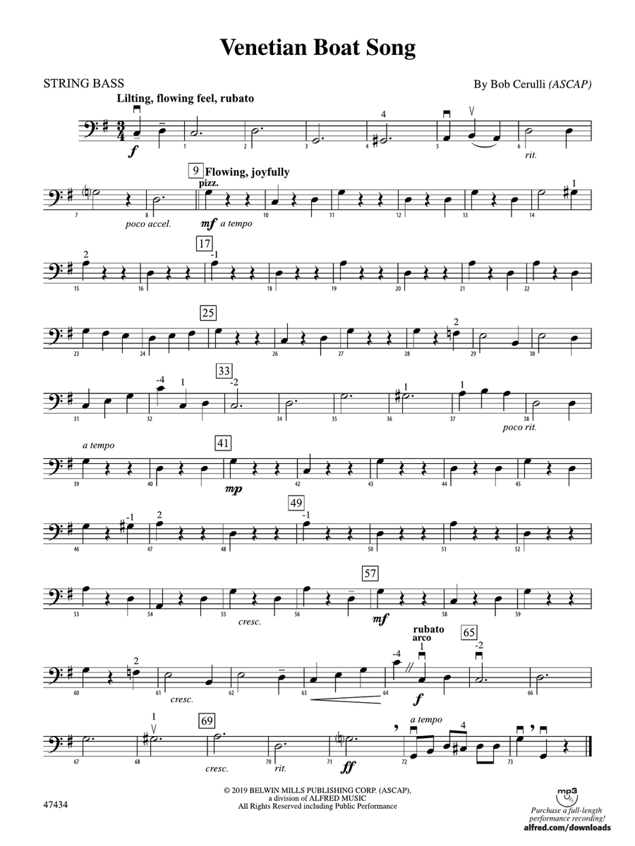 Venetian Boat Song: String Bass String Orchestra - Digital Sheet Music