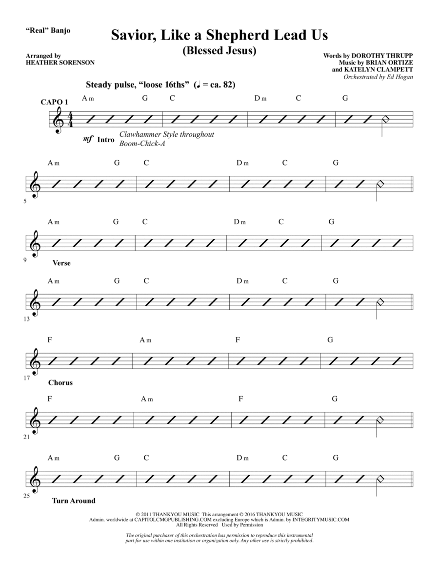 Savior, Like a Shepherd Lead Us (Blessed Jesus) - Banjo Choir scores gallery preview page 1
