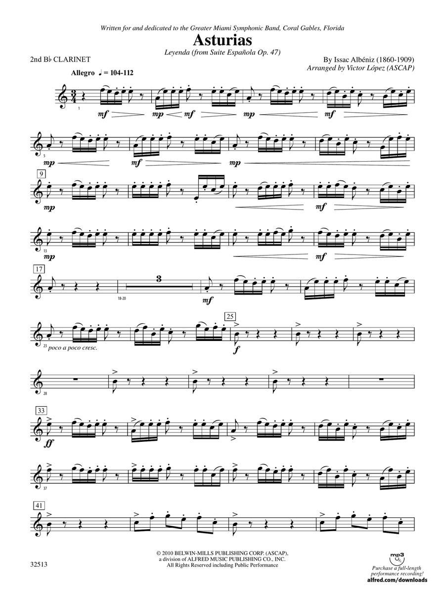 Asturias: 2nd B-flat Clarinet
