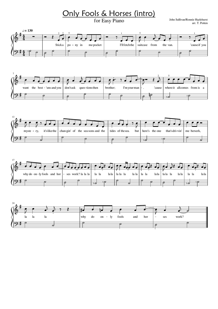 Only Fools & Horses Easy Piano scores gallery preview page 1