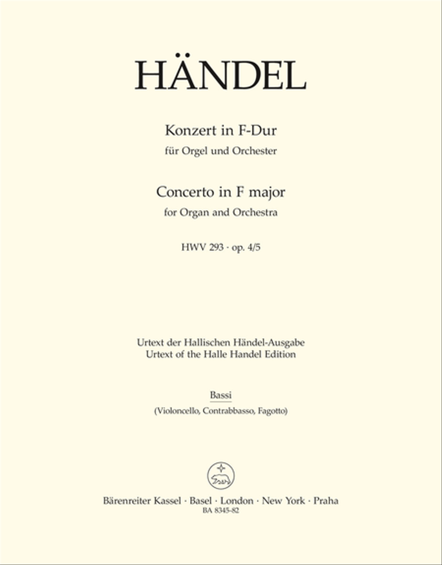 Concerto for Organ and Orchestra F major, Op. 4/5 HWV 293 Double Bass scores gallery preview page 1