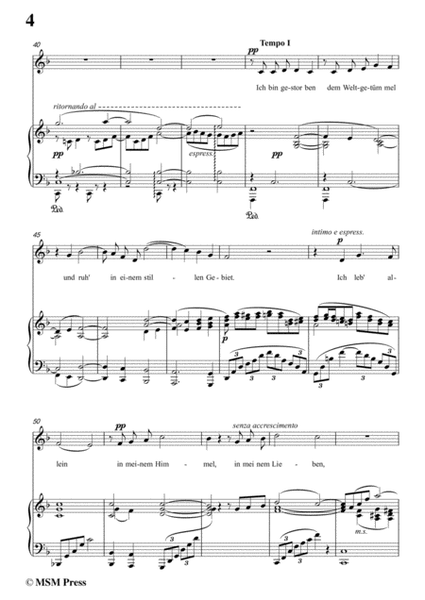 Mahler-Ich bin der Welt abhanden gekommen in F Major,for Voice and Piano image number null