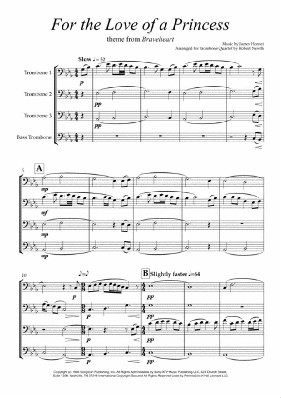 For The Love Of A Princess from the Twentieth Century Fox Motion Picture BRAVEHEART Brass Ensemble scores gallery preview page 1
