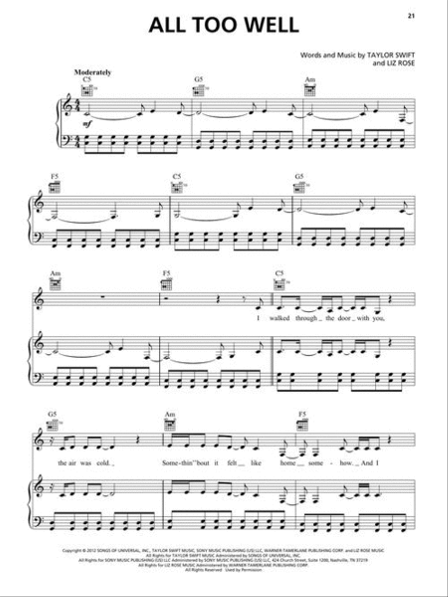 Taylor Swift – Red (Taylor's Version) Piano, Vocal, Guitar scores gallery preview page 6
